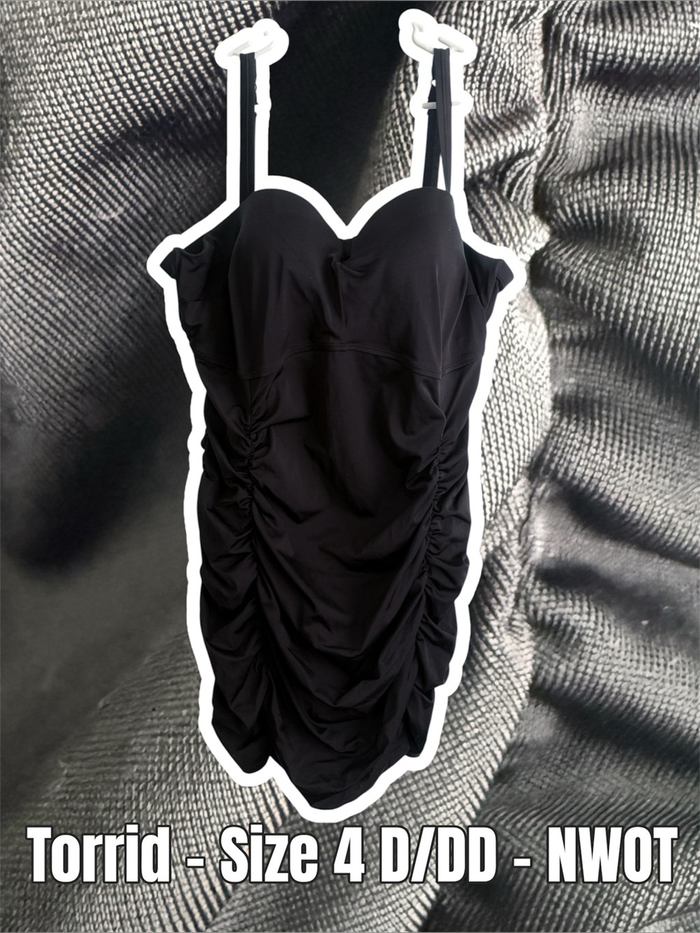 Black Ruched One-Piece Swimsuit Dress